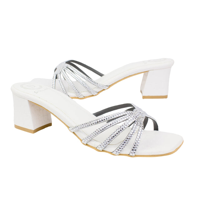 White 2in Sculpted Block Heel Handcrafted Mule Sandals | S339H-W