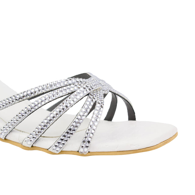 White 2in Sculpted Block Heel Handcrafted Mule Sandals | S339H-W