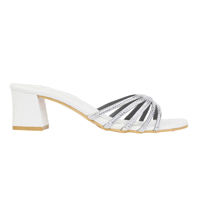 White 2in Sculpted Block Heel Handcrafted Mule Sandals | S339H-W