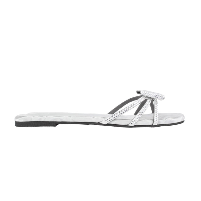 Silver Flat Bow Slippers | S344F-S