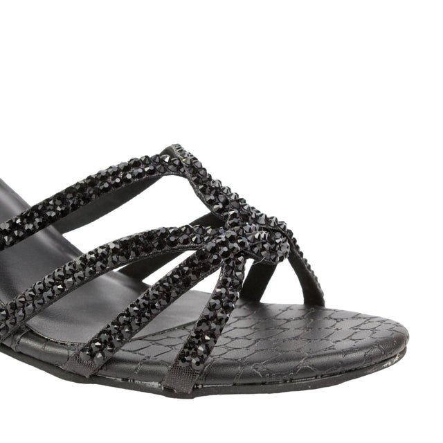 Black Heel Crystal Encrusted Slip-On Sandals | S345H-B