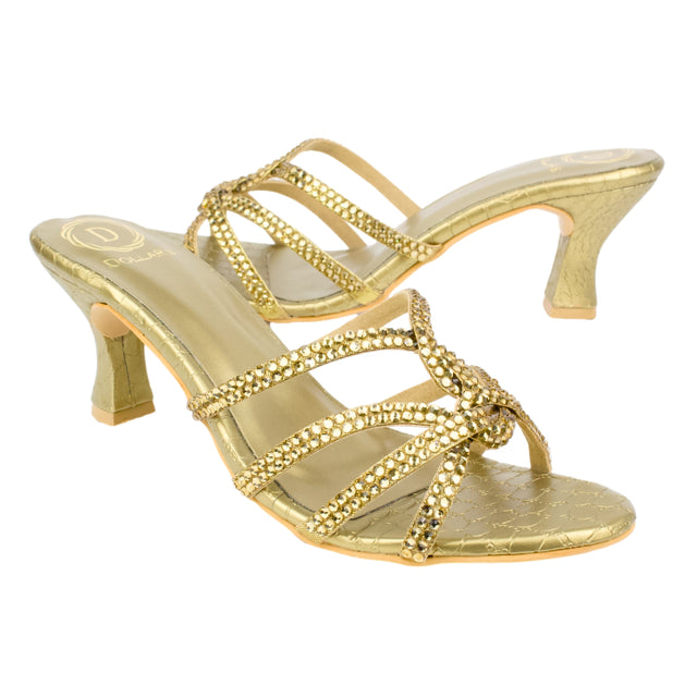 Gold Heel Crystal Encrusted Slip-On Sandals | S345H-BRZ