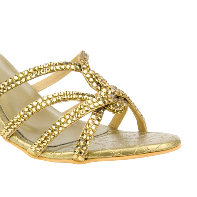 Gold Heel Crystal Encrusted Slip-On Sandals | S345H-BRZ