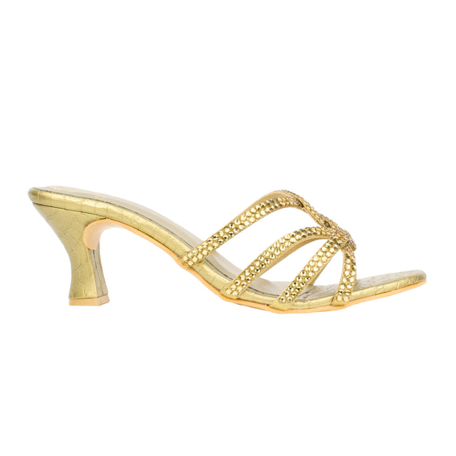 Gold Heel Crystal Encrusted Slip-On Sandals | S345H-BRZ