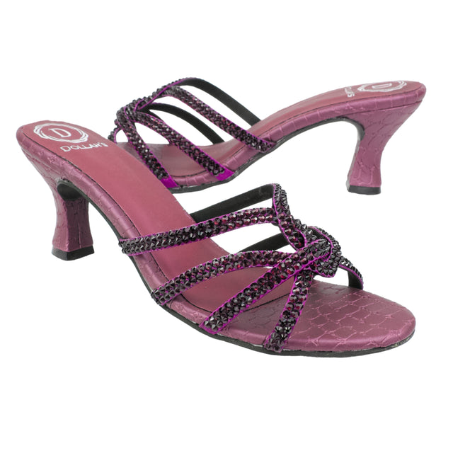 Purple Heel Crystal Encrusted Slip-On Sandals | S345H-PRP
