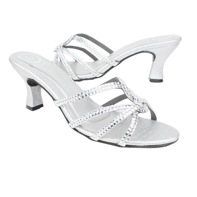 Silver Heel Crystal Encrusted Slip-On Sandals | S345H-S