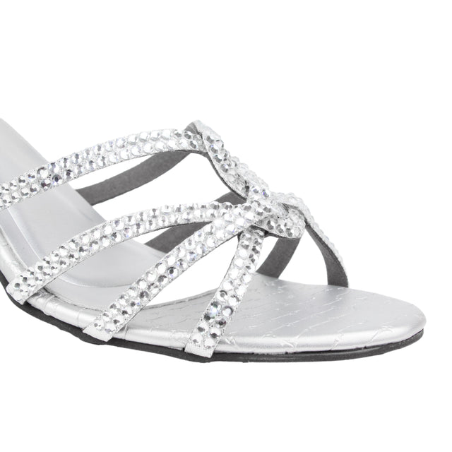 Silver Heel Crystal Encrusted Slip-On Sandals | S345H-S