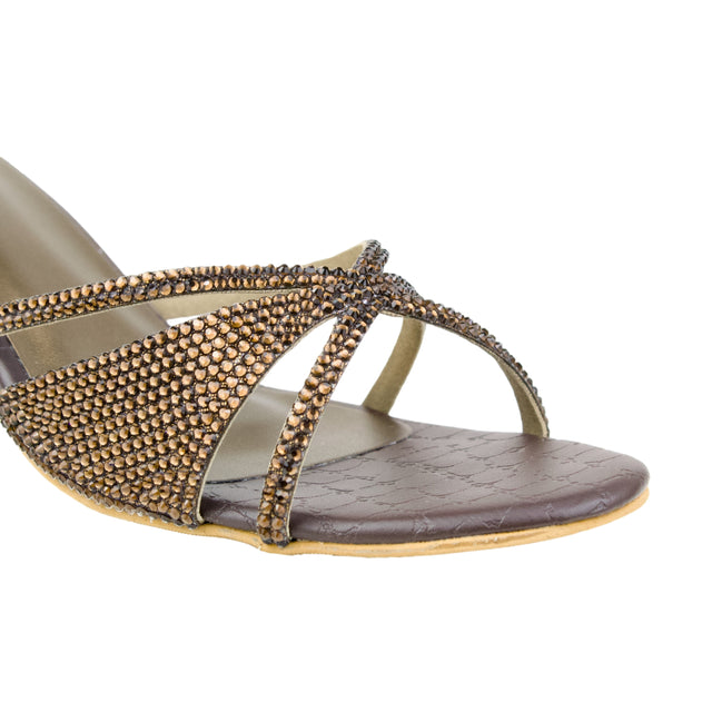 Hiba Brown 2in Flared Heel Artisanal Sandals | S347H-BR
