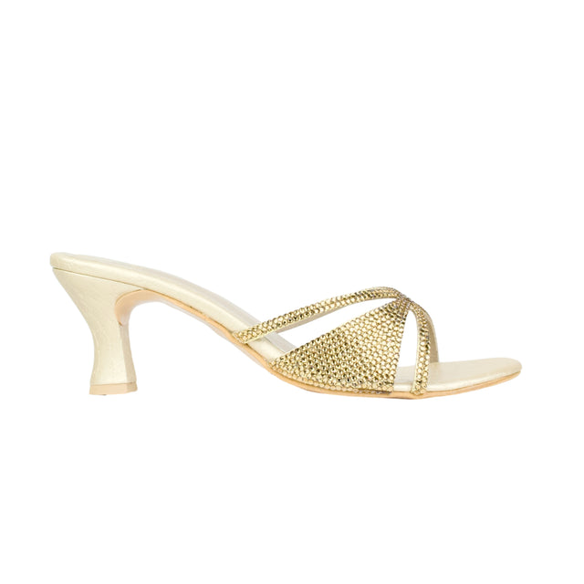 Hiba Gold 2in Flared Heel Artisanal Sandals | S347H-G
