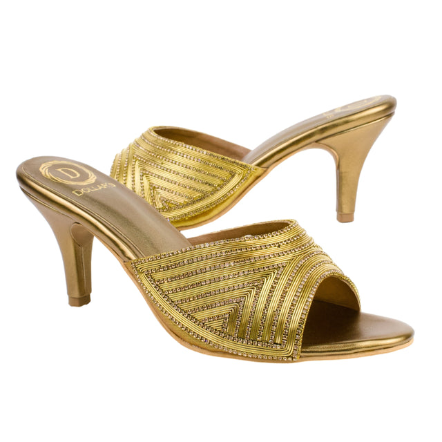 Cream Heel Shimmering Slip-On Sandals | S349H-BRZ