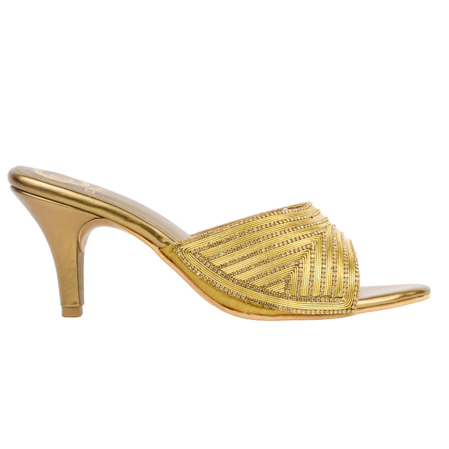 Cream Heel Shimmering Slip-On Sandals | S349H-BRZ