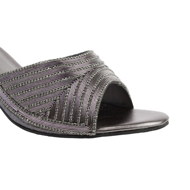 Grey Heel Shimmering Slip-On Sandals | S349H-GR