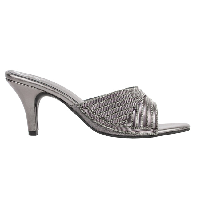 Grey Heel Shimmering Slip-On Sandals | S349H-GR