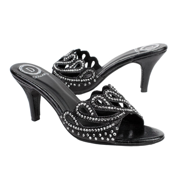 Black Heel Looping Design Mule Sandals | S351H-B