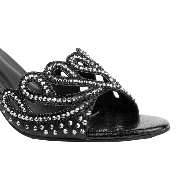 Black Heel Looping Design Mule Sandals | S351H-B