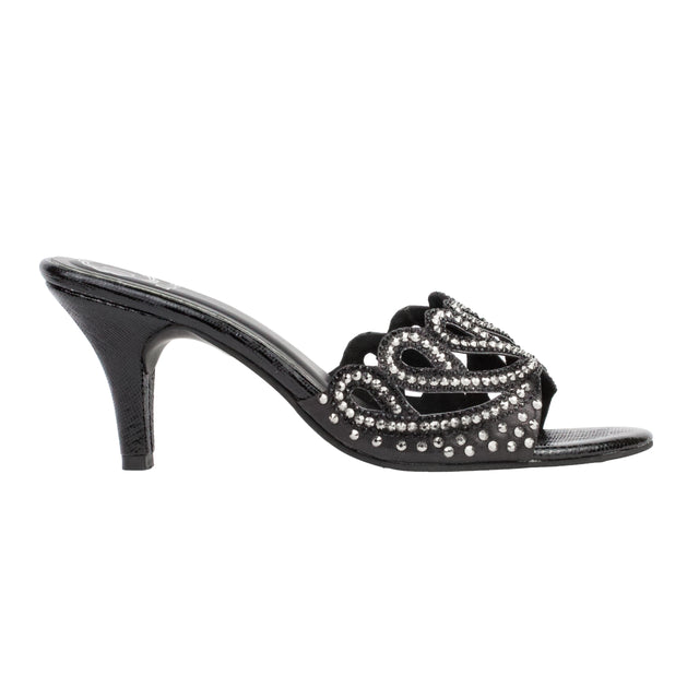 Black Heel Looping Design Mule Sandals | S351H-B