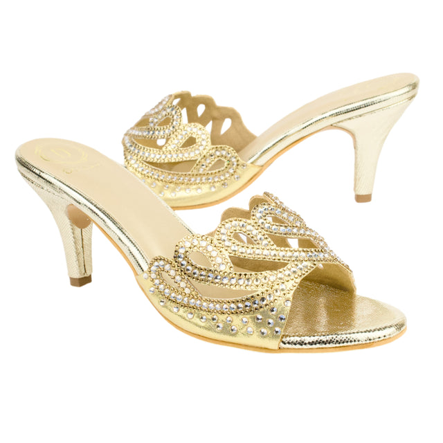 Gold Heel Looping Design Mule Sandals | S351H-G
