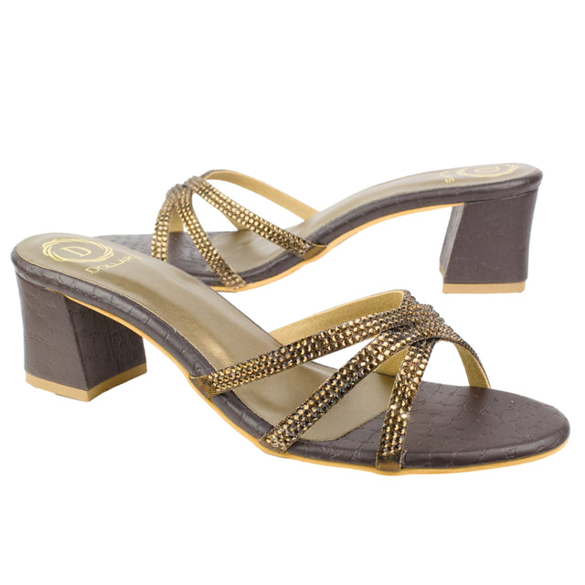 Brown Heel Cross Design Slip-On Sandals | S355H-BR