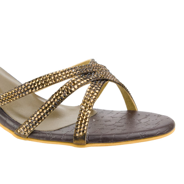 Brown Heel Cross Design Slip-On Sandals | S355H-BR