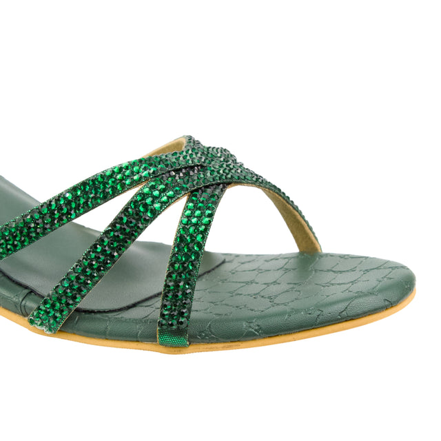 Green Heel Cross Design Slip-On Sandals | S355H-GRN