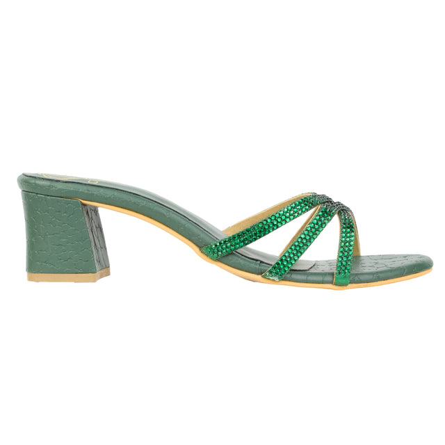 Green Heel Cross Design Slip-On Sandals | S355H-GRN