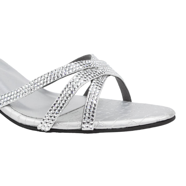 Silver Heel Cross Design Slip-On Sandals | S355H-S