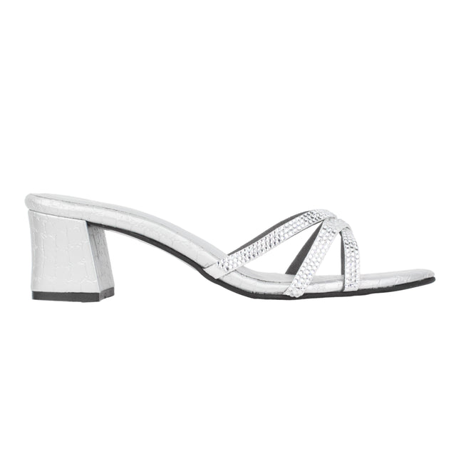 Silver Heel Cross Design Slip-On Sandals | S355H-S