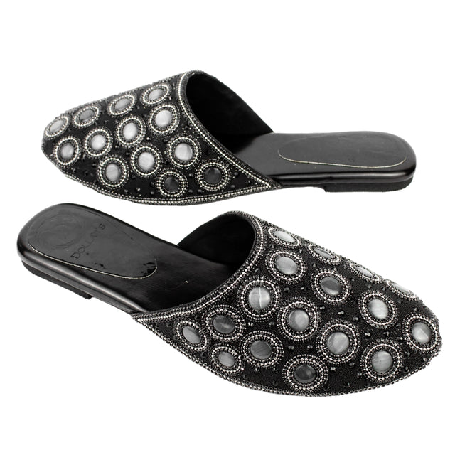 Black Flat Button Style Slides | S371F-B