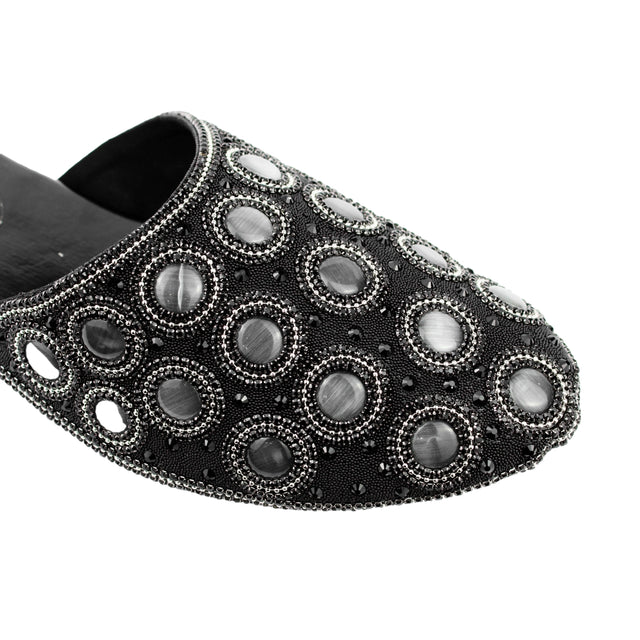 Black Flat Button Style Slides | S371F-B