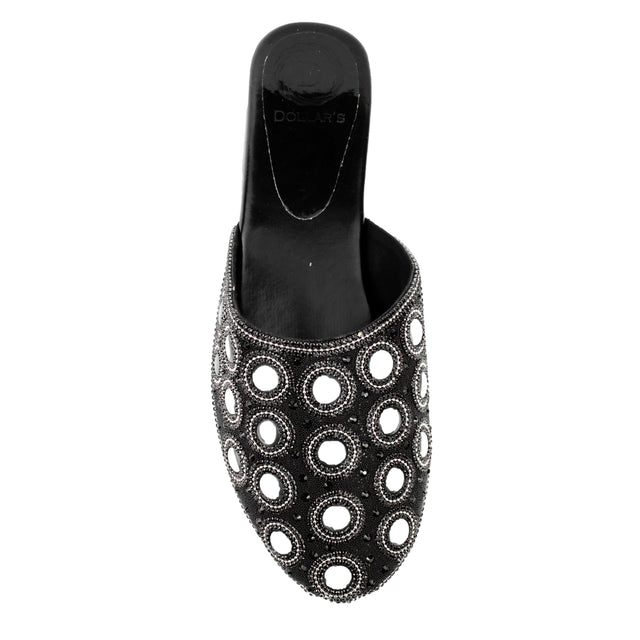 Black Flat Button Style Slides | S371F-B