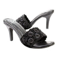 Black 3in Stiletto Heel Floral Slides | S375H-B