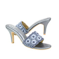 Grey 3in Stiletto Heel Floral Slides | S375H-GR