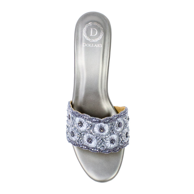 Grey 3in Stiletto Heel Floral Slides | S375H-GR