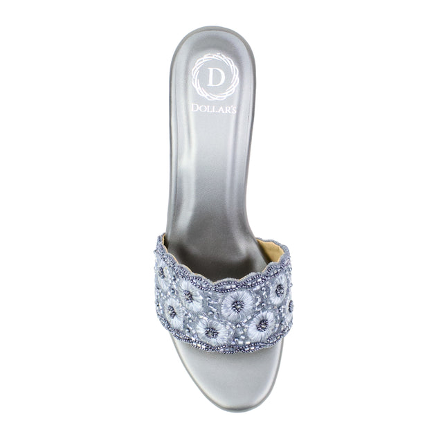 Grey 3in Stiletto Heel Floral Slides | S375H-GR