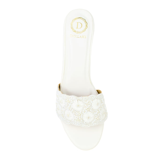 White 3in Stiletto Heel Floral Slides | S375H-W