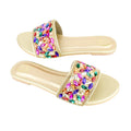 Gold Multi Flat Crystal Encrusted Slip Ons | S376F-GM