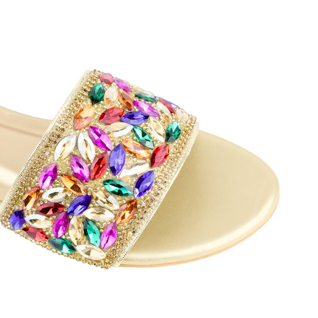 Gold Multi Flat Crystal Encrusted Slip Ons | S376F-GM