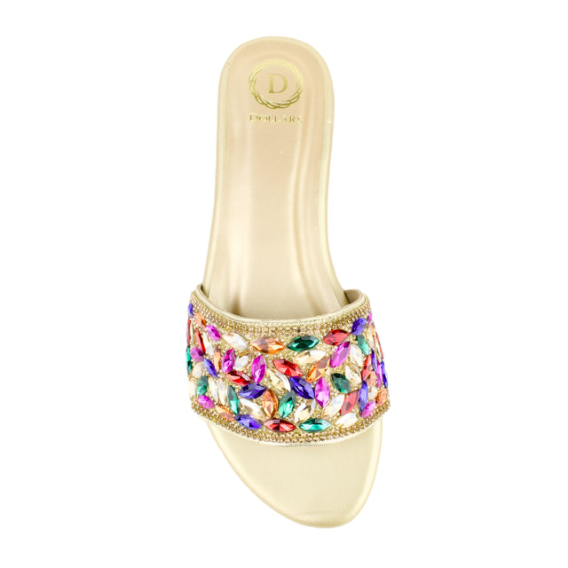 Gold Multi Flat Crystal Encrusted Slip Ons | S376F-GM