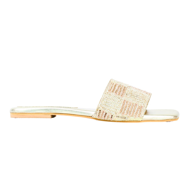 Cream Flat Checkered Slides | S378F-C