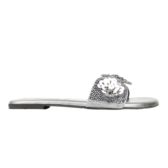 Grey Flat Sequin Slides | S380F-GR