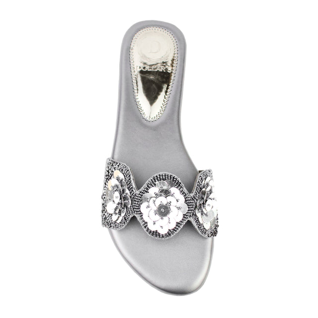Grey Flat Sequin Slides | S380F-GR