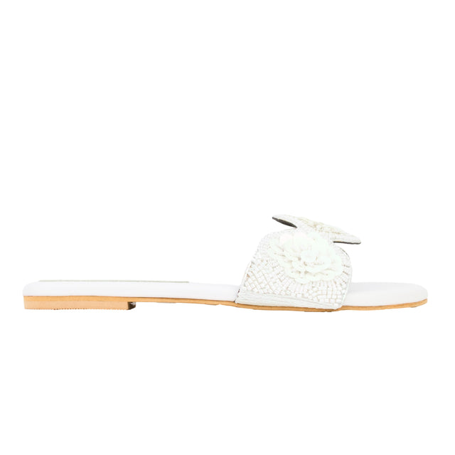 White Flat Sequin Slides | S380F-W