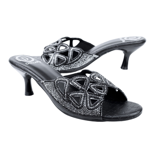 Black 1.5in Kitten Heel Delicate Mule Sandals | S386H-B