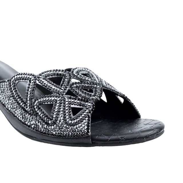 Black 1.5in Kitten Heel Delicate Mule Sandals | S386H-B