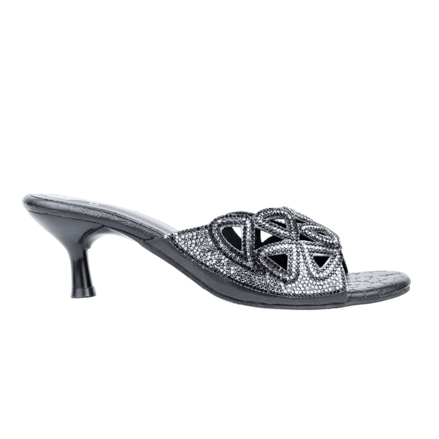 Black 1.5in Kitten Heel Delicate Mule Sandals | S386H-B