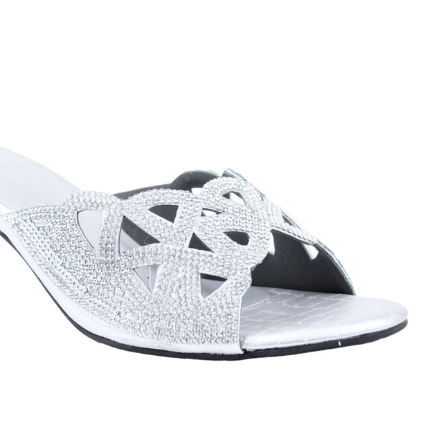 Silver 1.5in Kitten Heel Delicate Mule Sandals | S386H-S