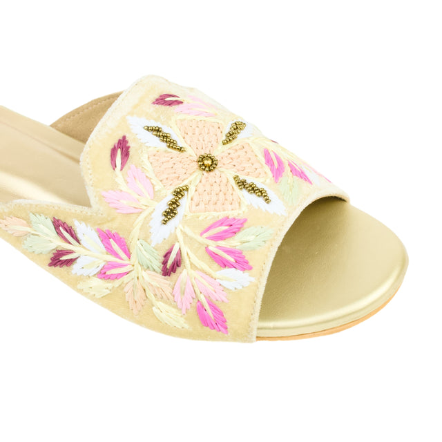 Gold Flat Handwork Slippers | S389F-G