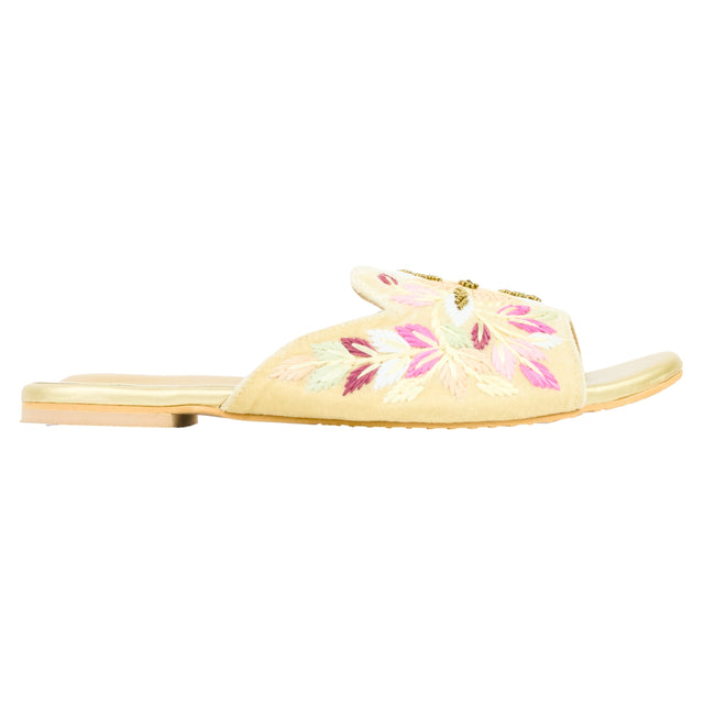 Gold Flat Handwork Slippers | S389F-G