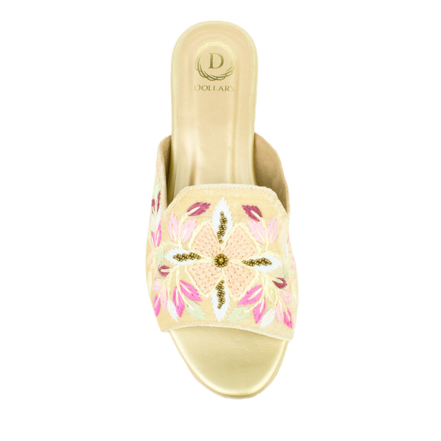 Gold Flat Handwork Slippers | S389F-G