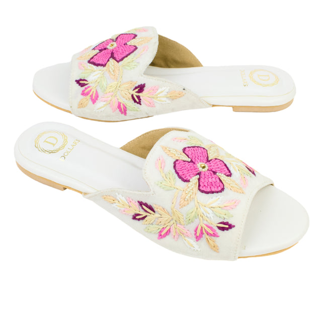 White Flat Handwork Slides | S389F-W